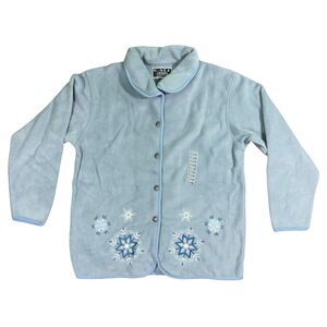 E.M.I. Sportswear Jacket Women's XL Blue Fleece Embroidered Snowflake Winter Top